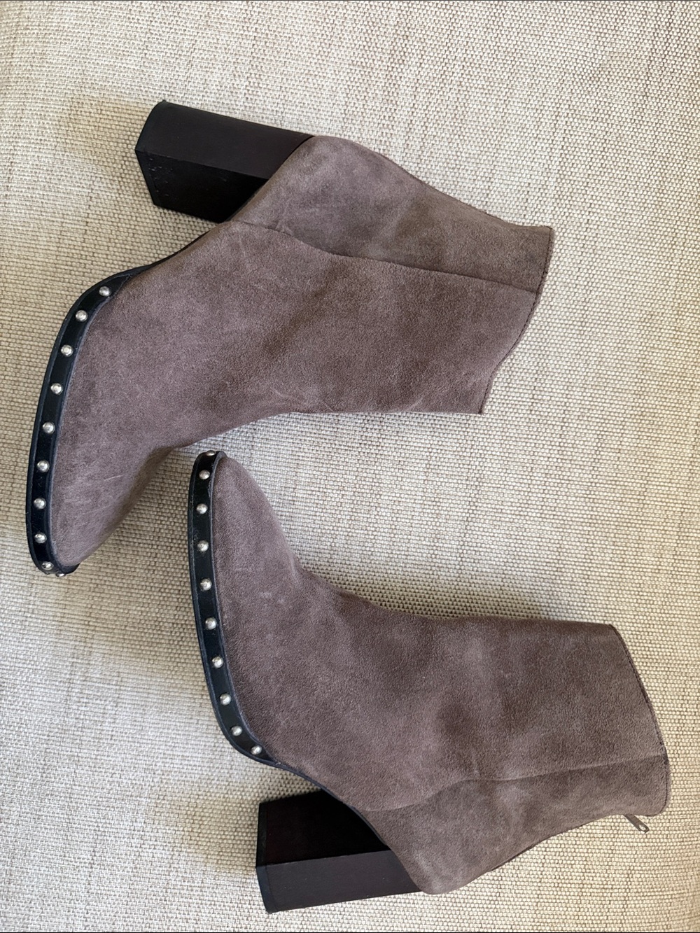 AllSaints Inez Suede Studded Ankle Booties Brown Block Heel EU 40 US 9